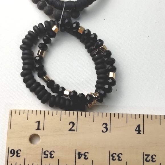 Bracelet 4 Stackable Stretch Beaded Clay Wood Glass Multi Gold Colored - Picture 7 of 8